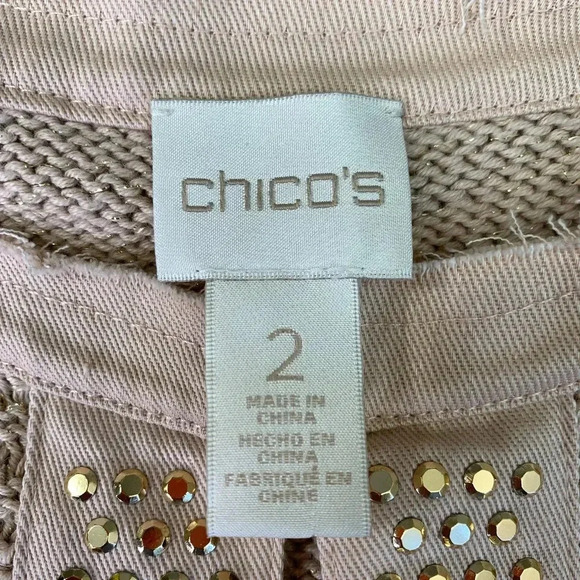 Chico's Embellished Metallic Open Front Knit Cardigan Sweater Women Size L Pink - Picture 14 of 16